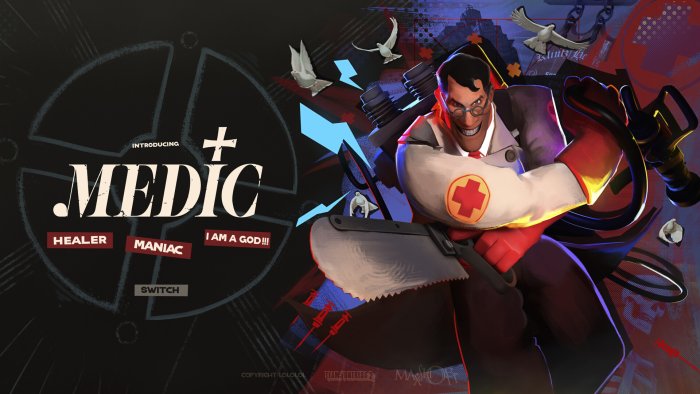 Medic from Team Fortress 2 holding a bonesaw