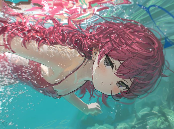Kikuri Hiroi from Bocchi the Rock Swimming Underwater