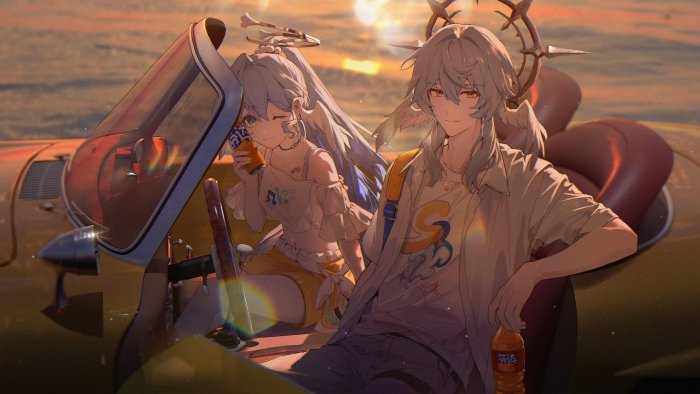 Robin and Sunday from Honkai Star Rail at Sunset