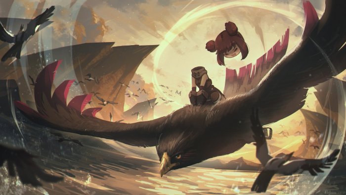 Dulla and Han riding a giant eagle by Porforever