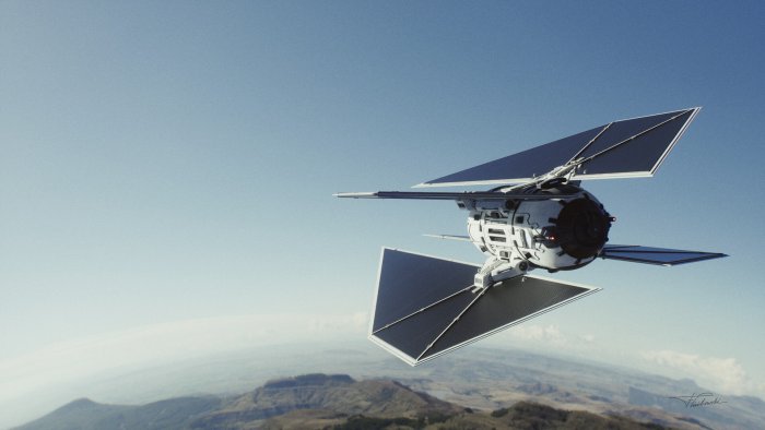 TIE Striker Starfighter from Star Wars Flying Over Planet