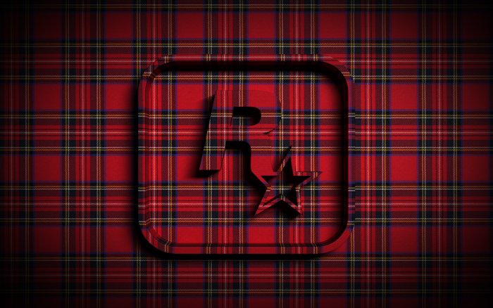 Rockstar Games Logo in Red Tartan Plaid Pattern