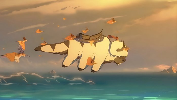 Appa Flying with Airbenders in Avatar The Last Airbender