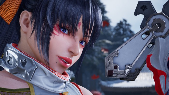 Kunimitsu from Tekken 7 holding her weapon