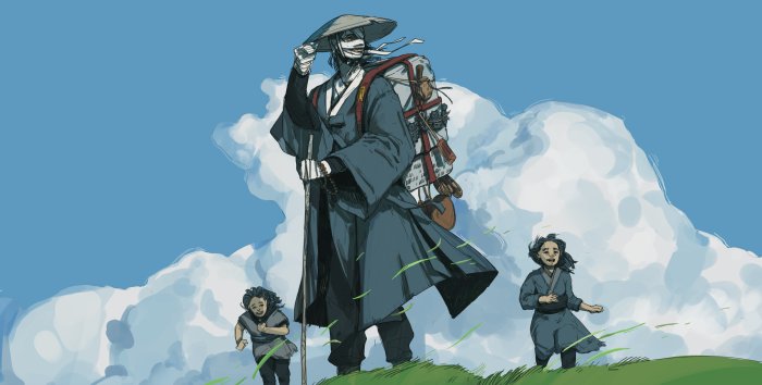 Wandering Bandaged Traveler with Two Children