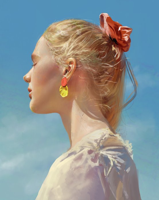 Digital painting of a blonde woman in profile