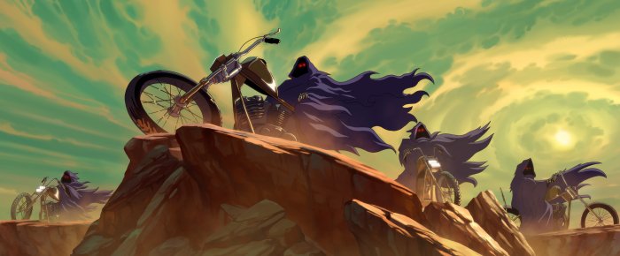 Nazgûl Biker Gang on Chopper Motorcycles