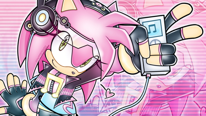 Pink Hedgehog Character in Sonic Art Style with MP3 Player