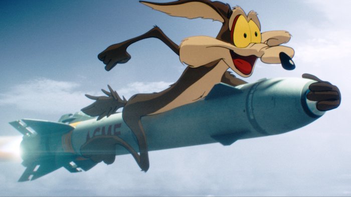 Wile E. Coyote Riding an ACME Rocket in Coyote vs. Acme