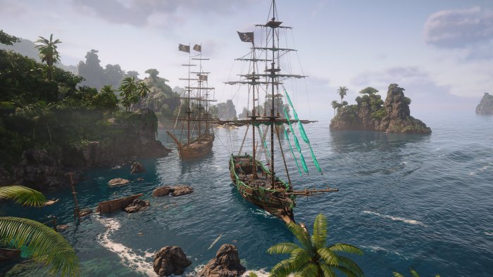 Pirate ships in a tropical cove from Skull and Bones