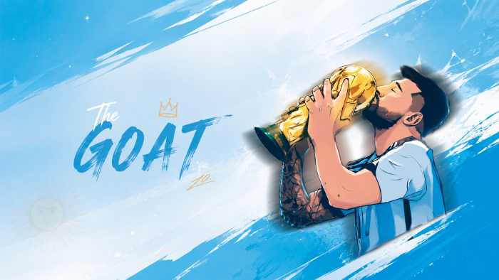 Illustration of Lionel Messi Kissing the World Cup Trophy