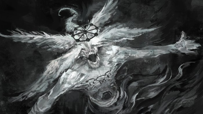 Monochrome illustration of Mahoraga from Jujutsu Kaisen