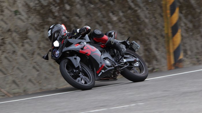 Suzuki Sport Motorcycle Leaning into a Turn