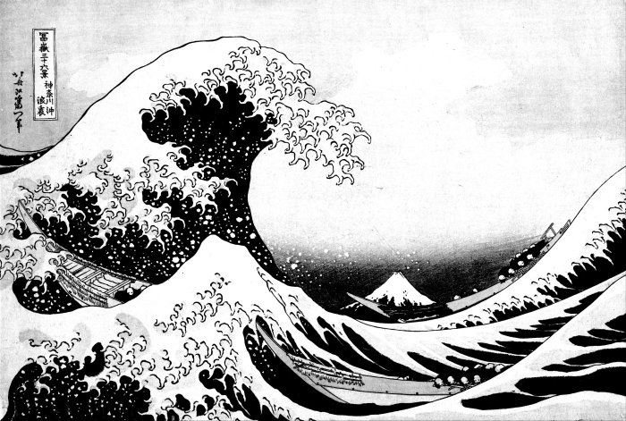 Black and White Great Wave off Kanagawa by Hokusai