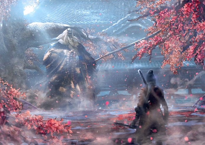 Wolf facing the Corrupted Monk in Sekiro: Shadows Die Twice