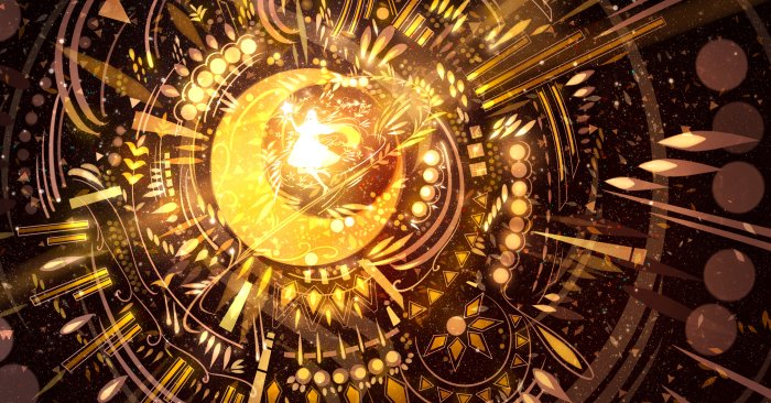 Glowing Magical Girl Silhouette on Golden Celestial Moon