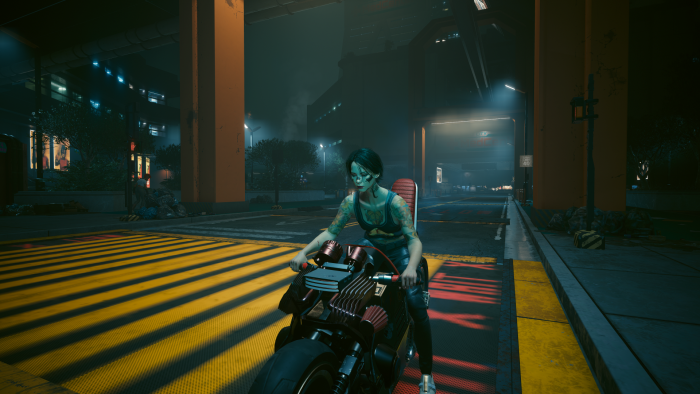 Female V on a Motorcycle in Cyberpunk 2077