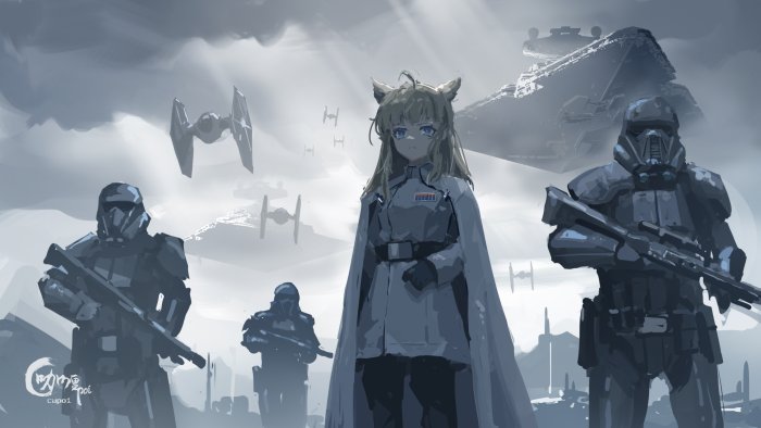 Anime Imperial Officer and Death Troopers from Star Wars