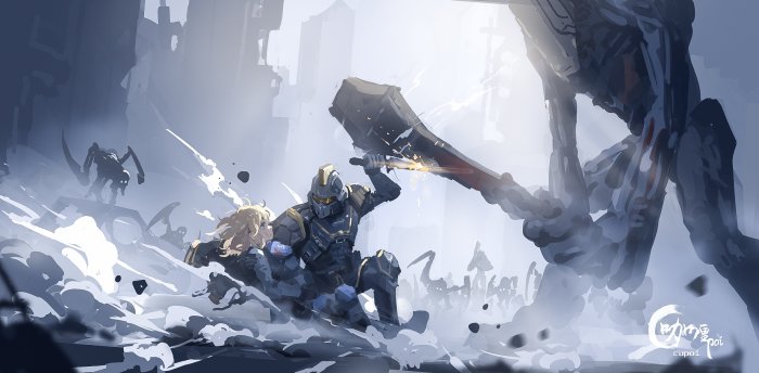 Helldiver protecting a civilian in Helldivers 2