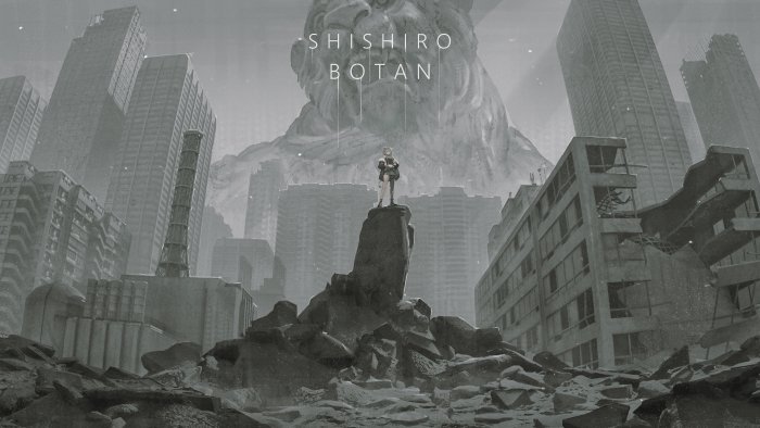 Shishiro Botan from Hololive in a ruined city