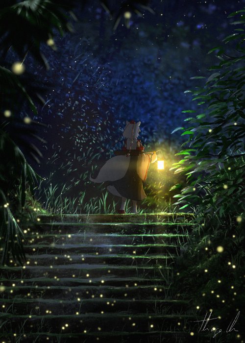 Momiji Inubashiri from Touhou Project holding a lantern
