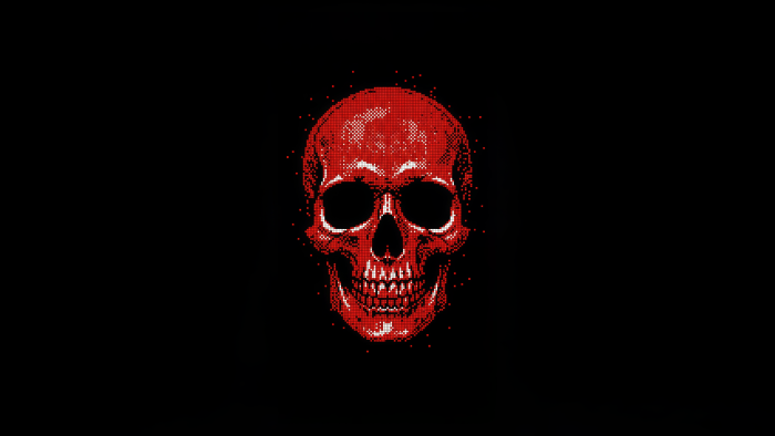 Red Pixel Art Skull on Black Canvas