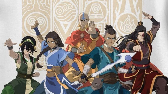 Aang, Katara, Sokka, Toph, and Zuko from Avatar