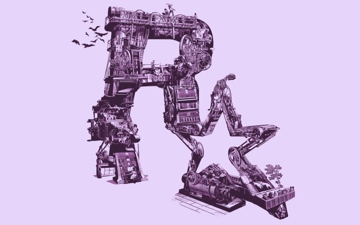 Steampunk Mechanical Rockstar Games Logo Illustration