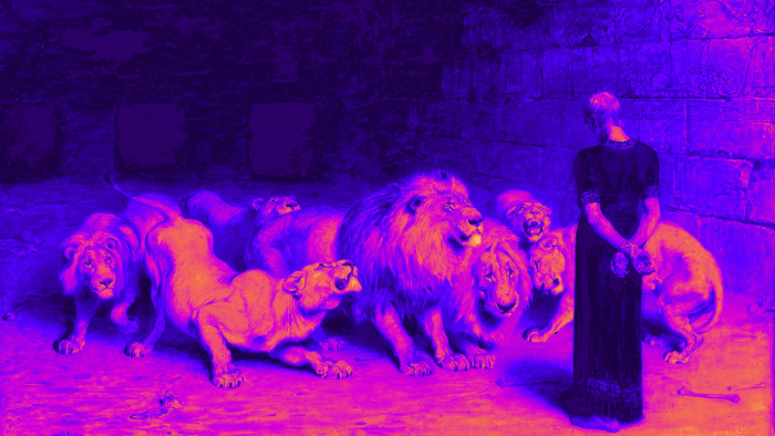 Daniel in the Lions' Den Painting with Purple Duotone