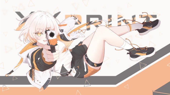 Anime Girl with White Hair Aiming a Pistol