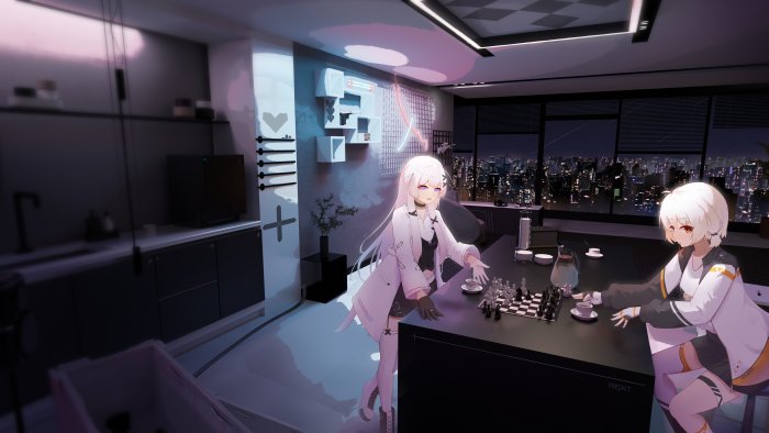 Eimi and Hare from Blue Archive Playing Chess