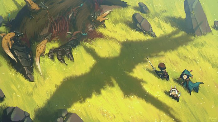 Fantasy adventurers and giant dragon shadow by Porforever