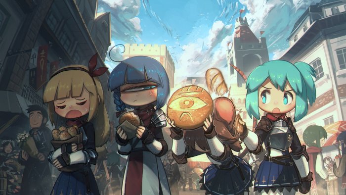 Original fantasy anime girls with bread by Porforever
