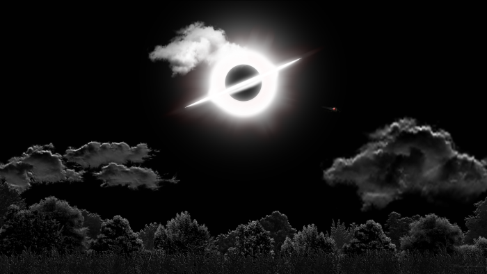 Glowing Black Hole in the Night Sky Over Forest