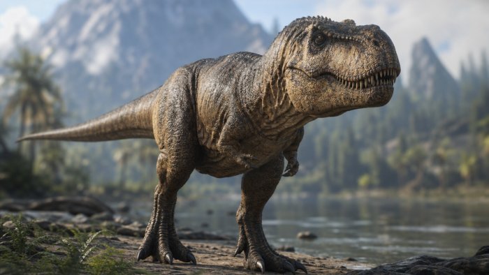 Tyrannosaurus Rex standing near a lake