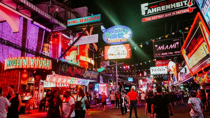 Crowded Walking Street in Pattaya Thailand at Night