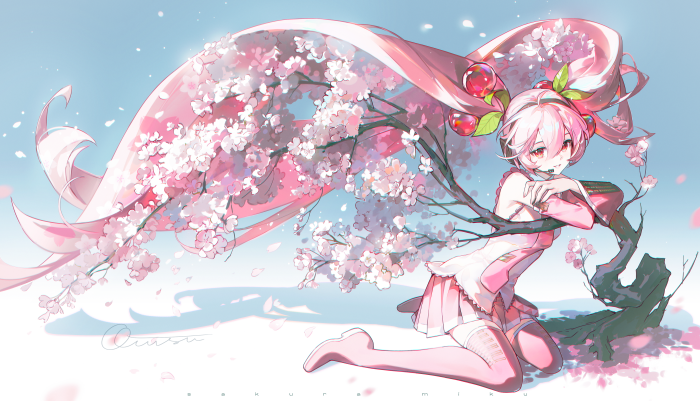 Sakura Miku from Vocaloid with Cherry Blossoms