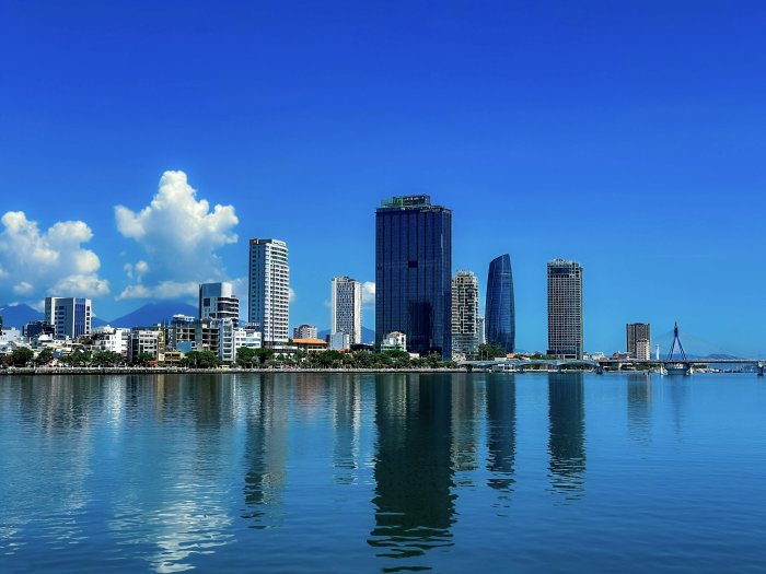 Da Nang City Skyline and Han River Reflection