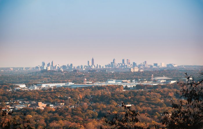 Distant Atlanta Skyline Over Autumn Forest