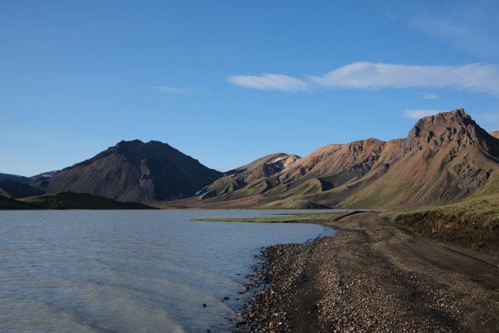 Scenic view of Landmannalaugar mountains and lake in Iceland