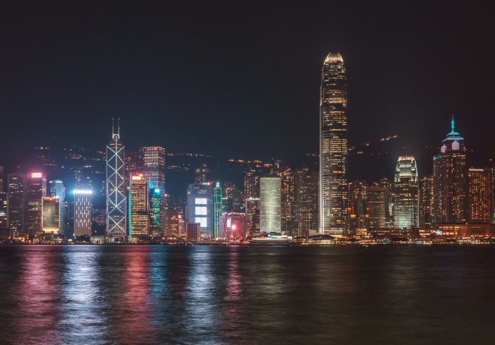 Hong Kong Skyline at Night with Victoria Harbour