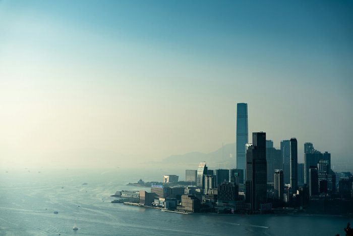 Hazy Skyline of Hong Kong and Victoria Harbour