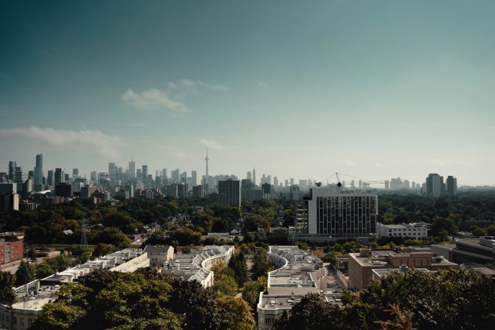 Toronto Skyline with CN Tower and Foreground Greenery