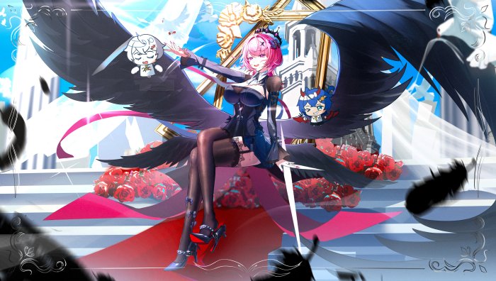 Elysia from Honkai Impact 3rd with Black Wings