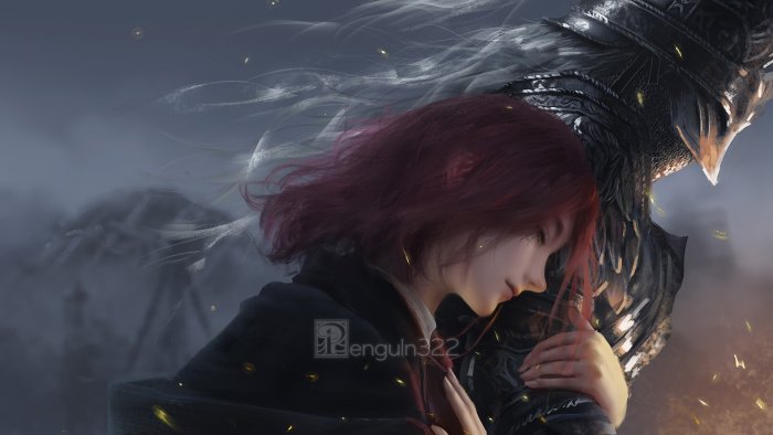 Roderika and Tarnished in Raging Wolf Armor from Elden Ring