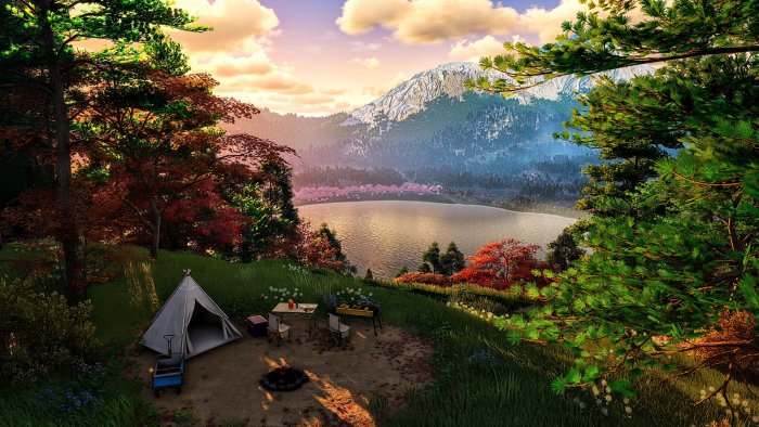 Scenic Campsite Overlooking a Mountain Lake