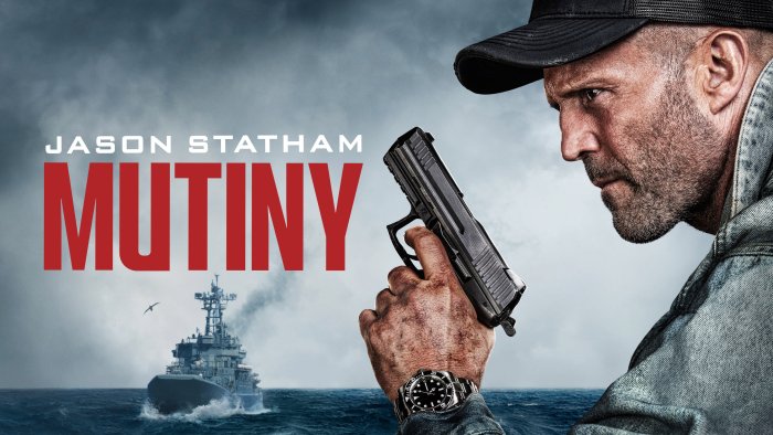 Jason Statham holding a gun in Mutiny movie poster