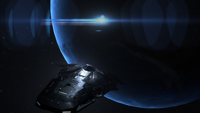 Spaceship orbiting a blue planet in G.O.D. Global Orbital Defense
