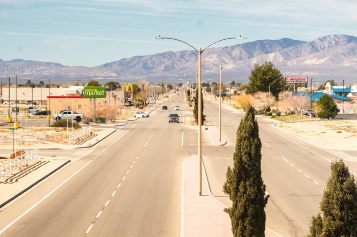Desert Highway in California City with Mountains