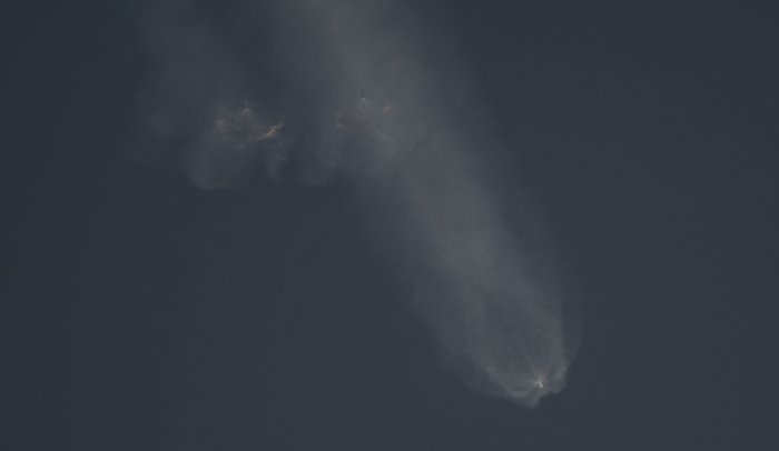 SpaceX Falcon Heavy Rocket Launch with Booster Separation